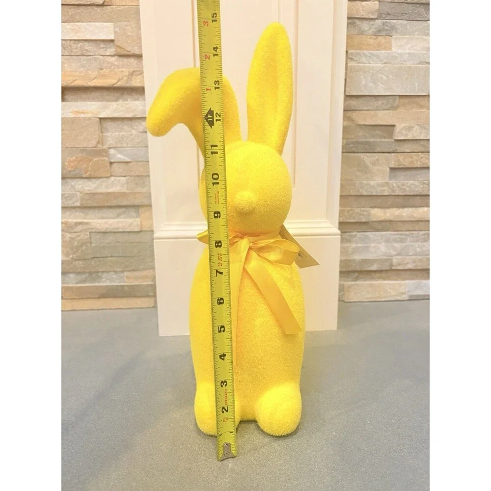 At Home Bunny Brights Easter Yellow Flocked Bunny Figurine Seasonal Decor 15”